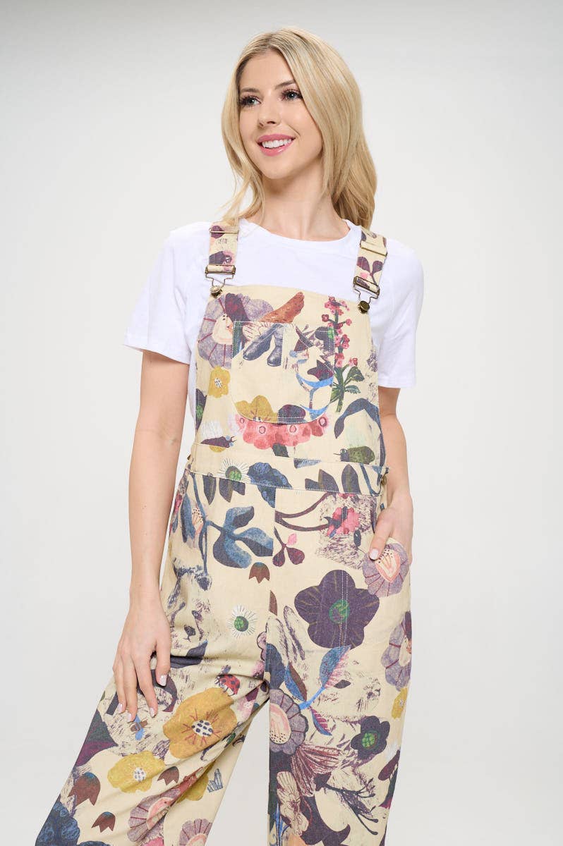 SM WARDROBE - BOTANICAL FLORAL PRINT OVERALL BEIGE
