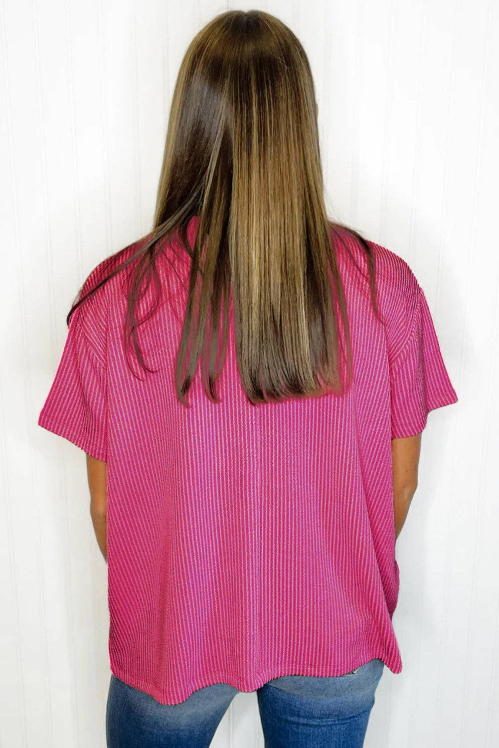 Lovesoft - Turquoise Corded Knit Pocketed Loose Fit T Shirt