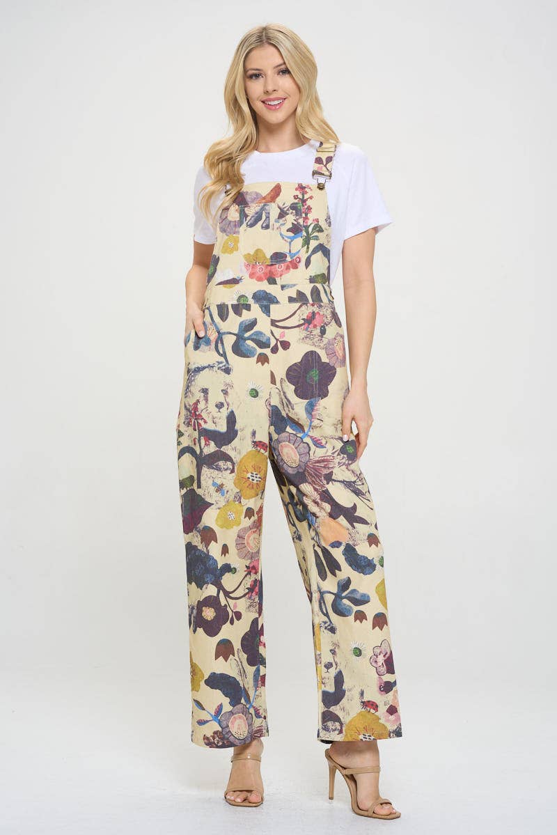 SM WARDROBE - BOTANICAL FLORAL PRINT OVERALL BEIGE