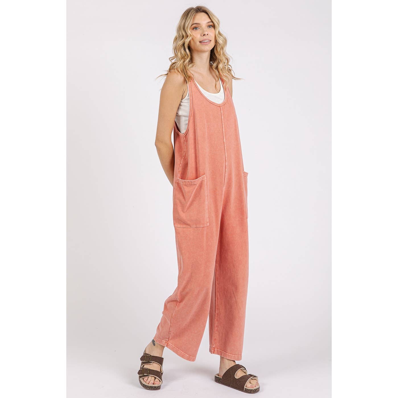 mittoshop - MINERAL WASH PULL-ON SLEEVELESS HAREM JUMPSUIT