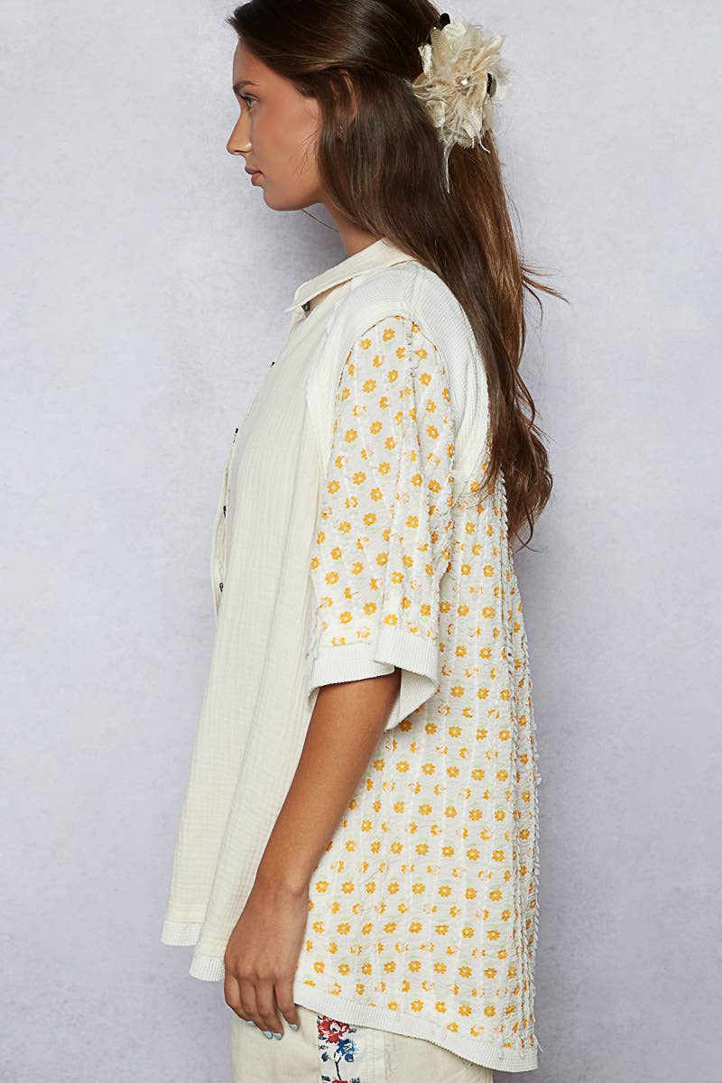 Pol Clothing - Short sleeve collared floral printed shirt top