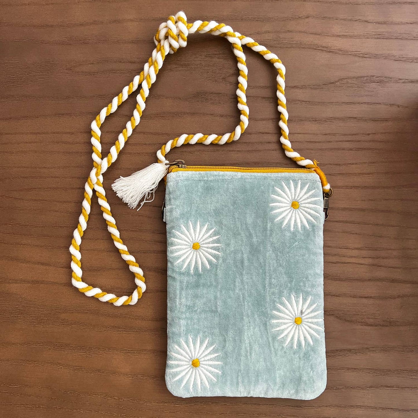 Chloe & Lex - Daisies Cotton Velvet Sling Secure Crossbody Bag for Women