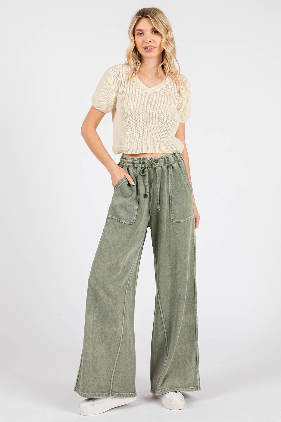 mittoshop - MINERAL WASH FRENCH TERRY WIDE LEG PANTS