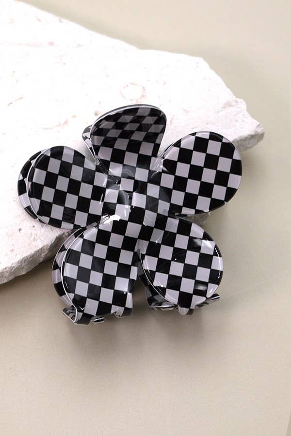 JOSSLYN by Wall to Wall - JUMBO CHECKER FLOWER HAIR CLAW CLIP | 40H644