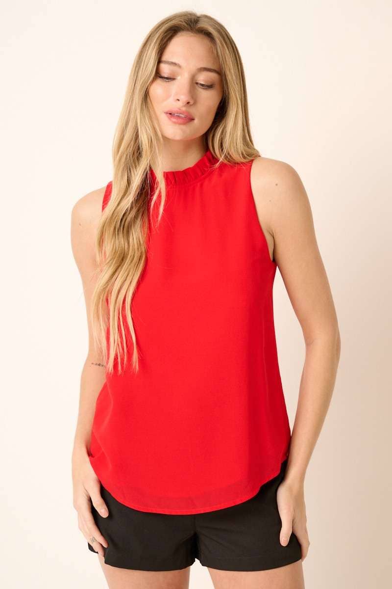 mittoshop - SOLID RUFFLE MOCK NECK SLEEVELESS BLOUSE