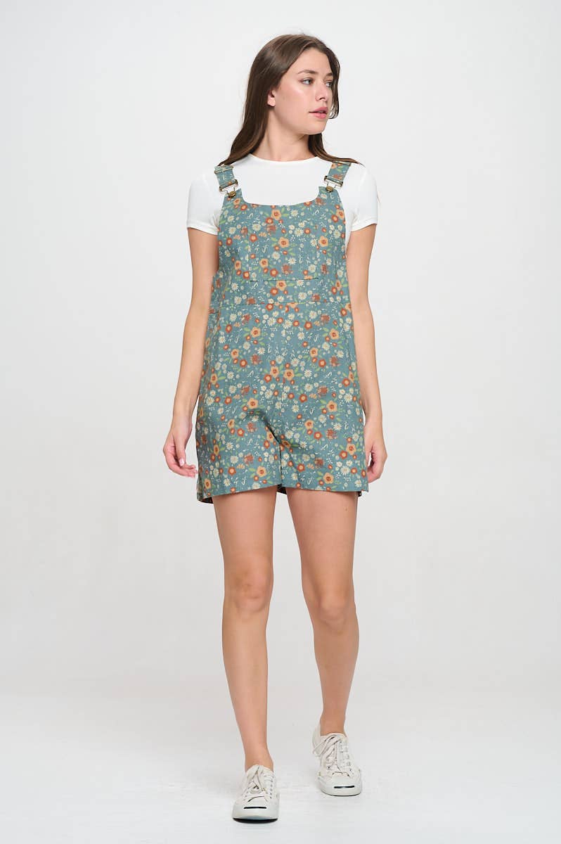 SM WARDROBE - VINTAGE  FLOWER BLOSSOM PRINT SHORTALLS
