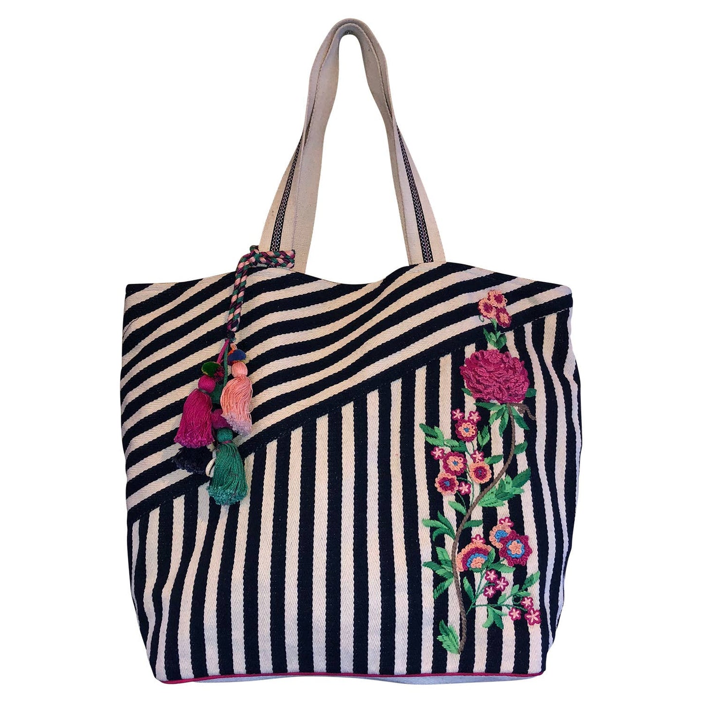 Chloe & Lex - Embroidered Stripes Design Durable Fabric Tote Bag for Women