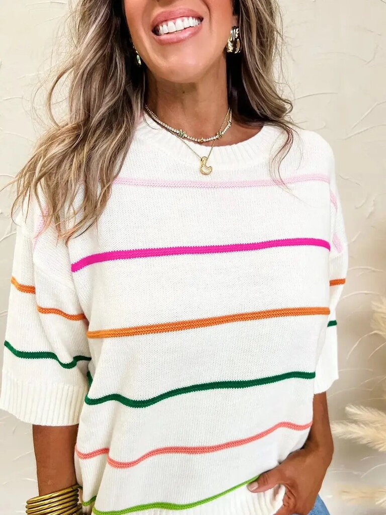 Colorblock striped drop sleeve sweater