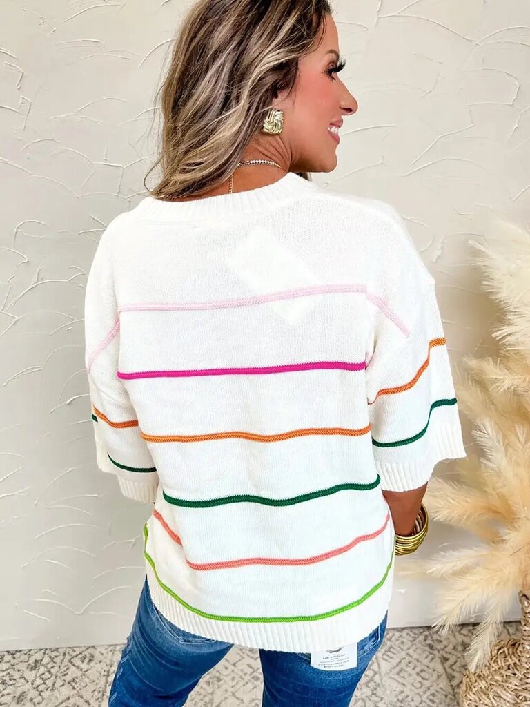 Colorblock striped drop sleeve sweater