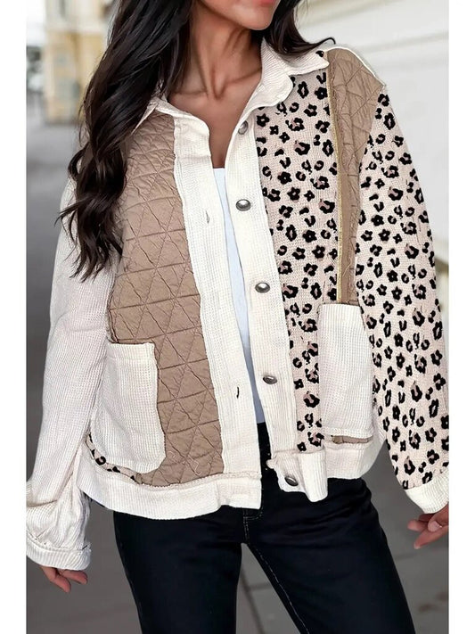 Leopard waffle quilted patchwork jacket