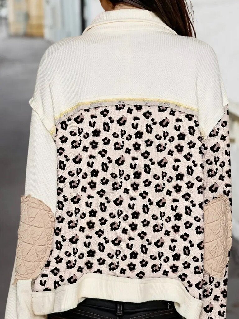 Leopard waffle quilted patchwork jacket