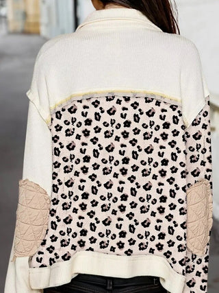 Leopard waffle quilted patchwork jacket