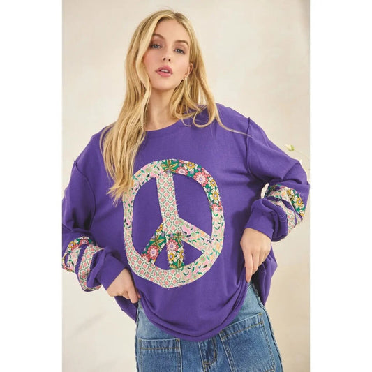 Sage Fig + Vintage Floral Peace Sign Sweatshirt