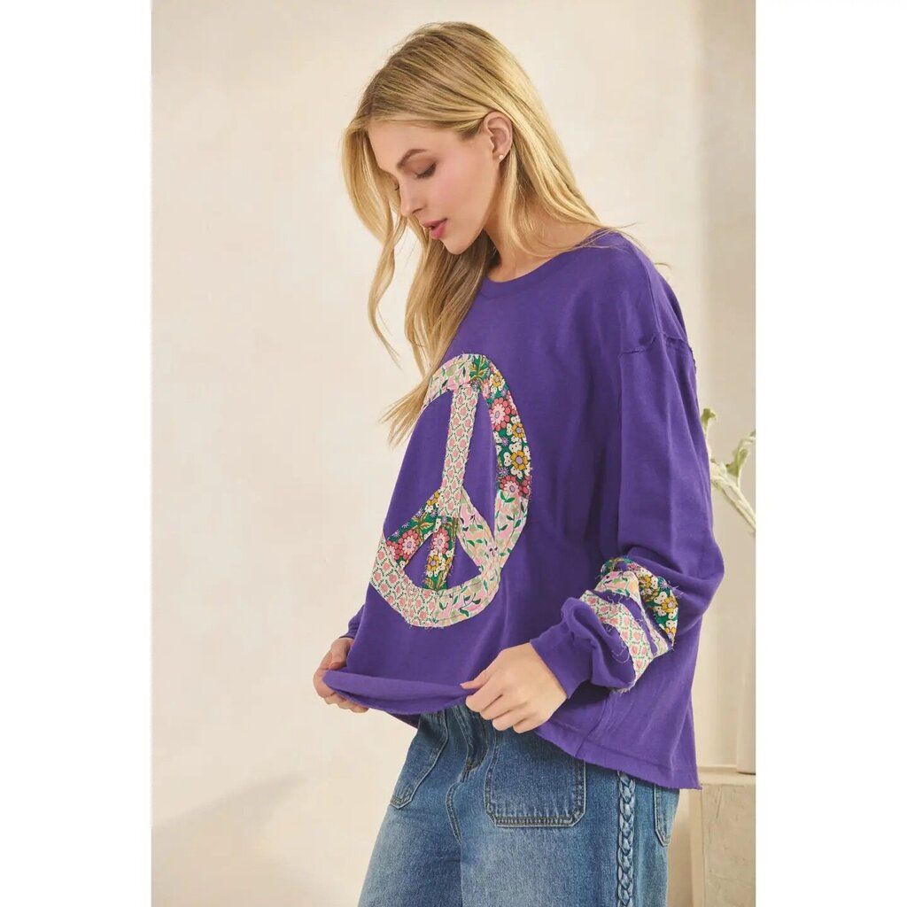 Sage Fig + Vintage Floral Peace Sign Sweatshirt