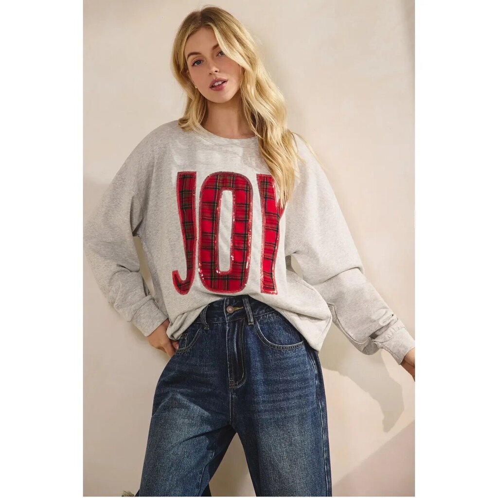 Sage + Fig Joy Sequin Plaid Pullover