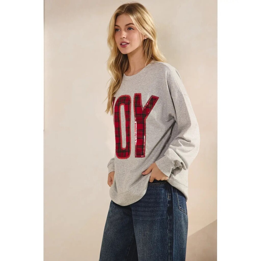 Sage + Fig Joy Sequin Plaid Pullover