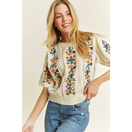 Floral Embroidered Pullover Sweater