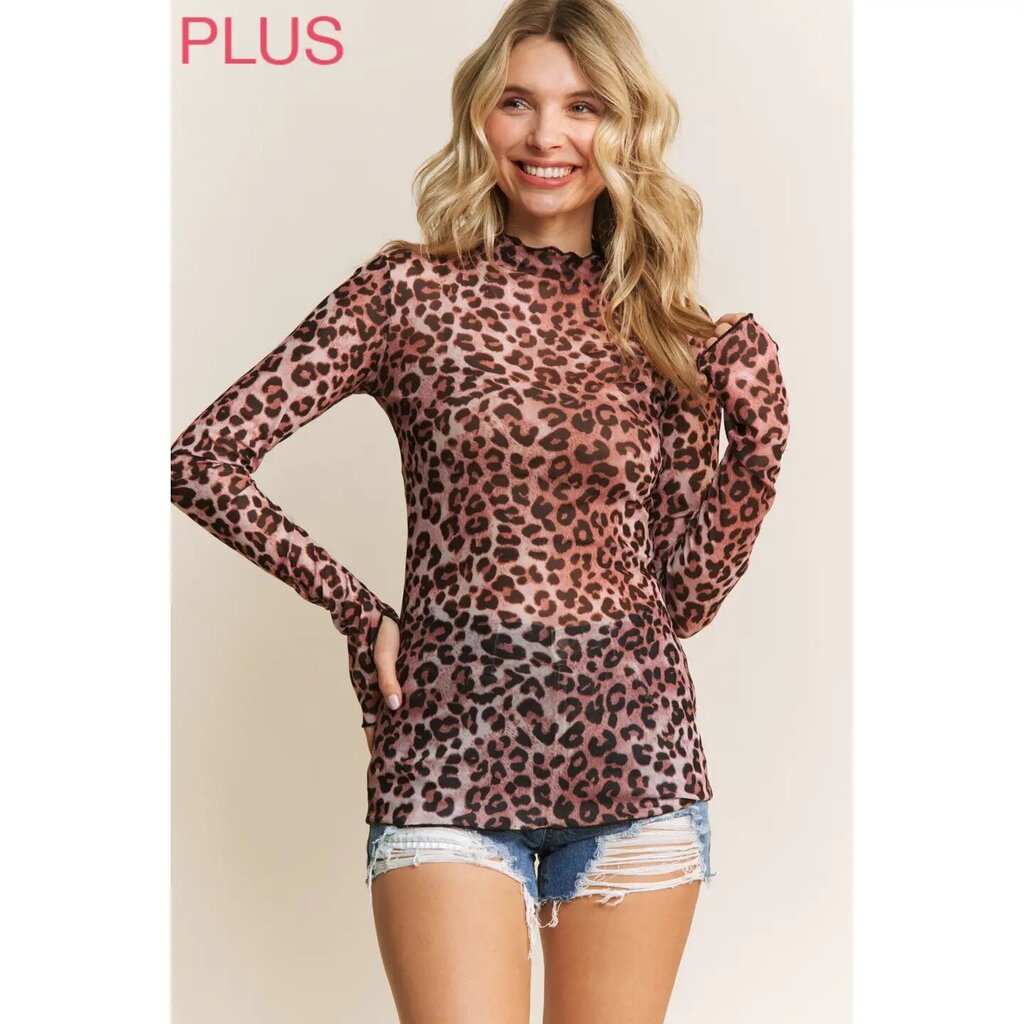 Plus Chic Animal Print High Neck Long Sleeve