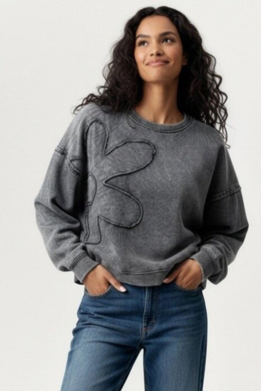 Flower Patch Washed Pullover Knit Top