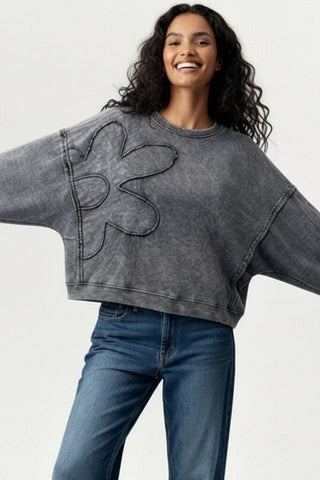 Flower Patch Washed Pullover Knit Top