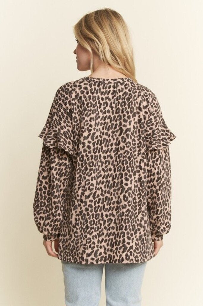 Long Ruffle Sleeve Animal Top