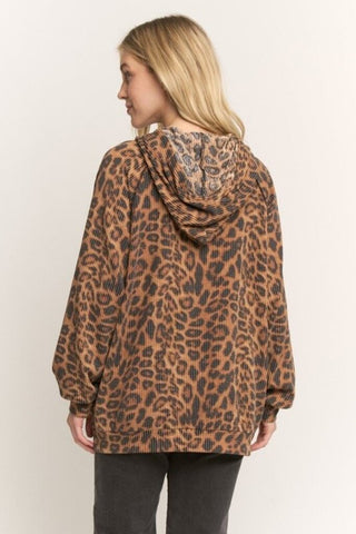Heimish long puff sleeve animal print ribbed top with hood - The White Willow