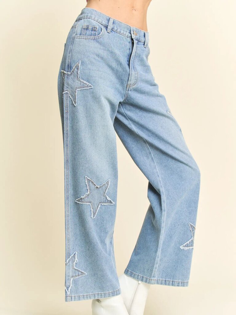 Davi & Dani Star patch pocket wide leg denim