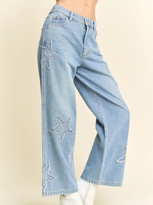 Davi & Dani Star patch pocket wide leg denim