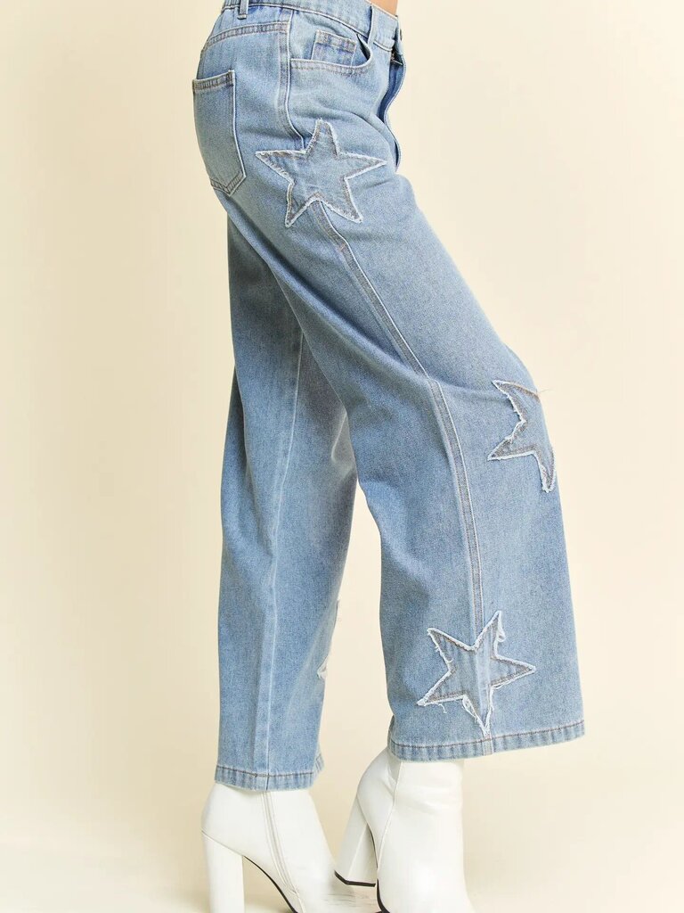 Davi & Dani Star patch pocket wide leg denim