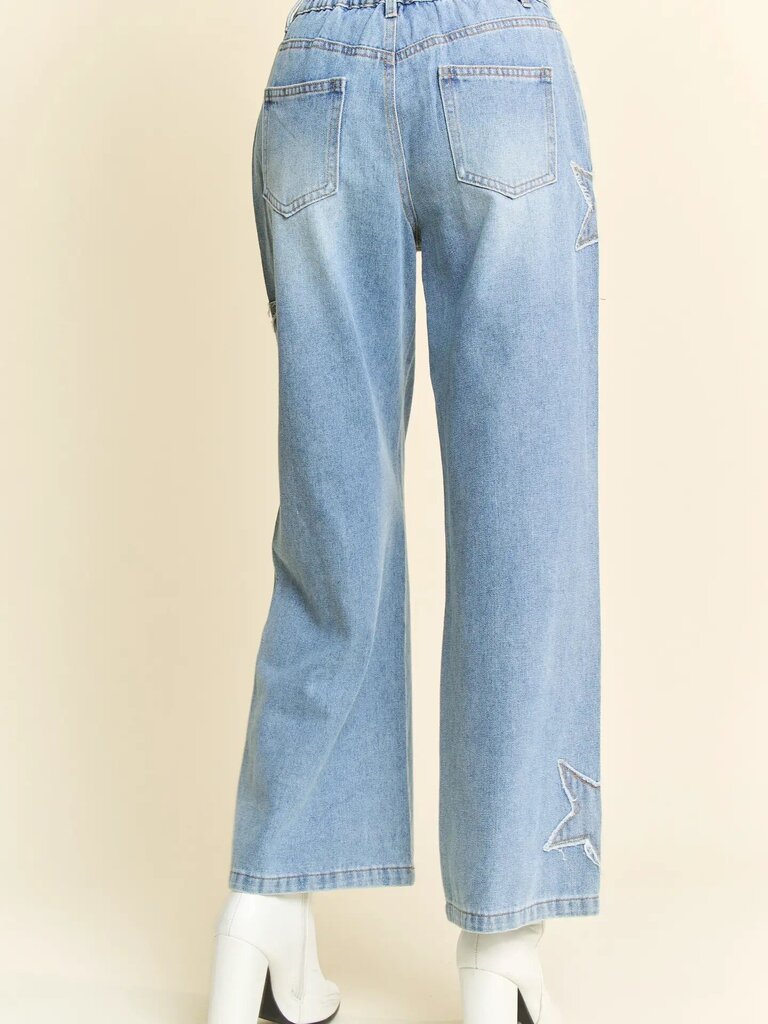 Davi & Dani Star patch pocket wide leg denim