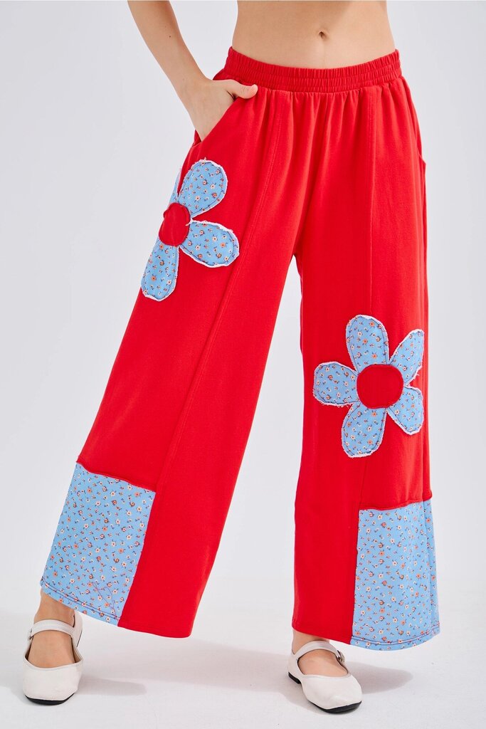 J. Her Cotton French Terry flower patch pants