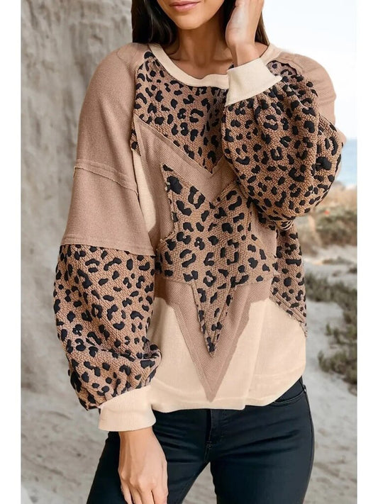 Leopard star patch long sleeve top