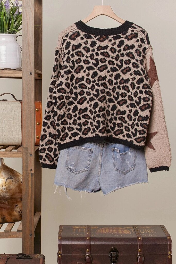 Mello Leopard star pattern round neck sweater