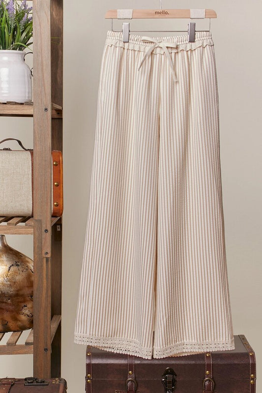 Mello Striped Wide-Leg Pants with Lace Hem