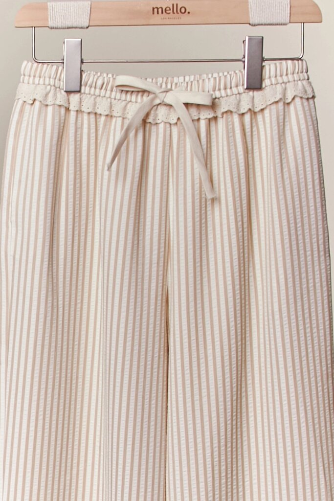 Mello Striped Wide-Leg Pants with Lace Hem