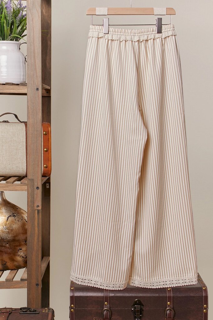 Mello Striped Wide-Leg Pants with Lace Hem