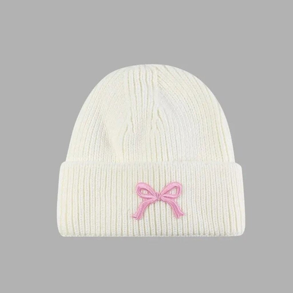 Ribbed beanie with bow