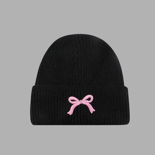 Ribbed beanie with bow