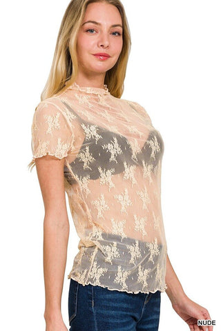 Zenana Short Sleeve Lace Layering Tee