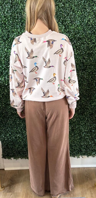 Blakeley blush pink flying duck print pullover sweatshirt - The White Willow Boutique, Huntington WV