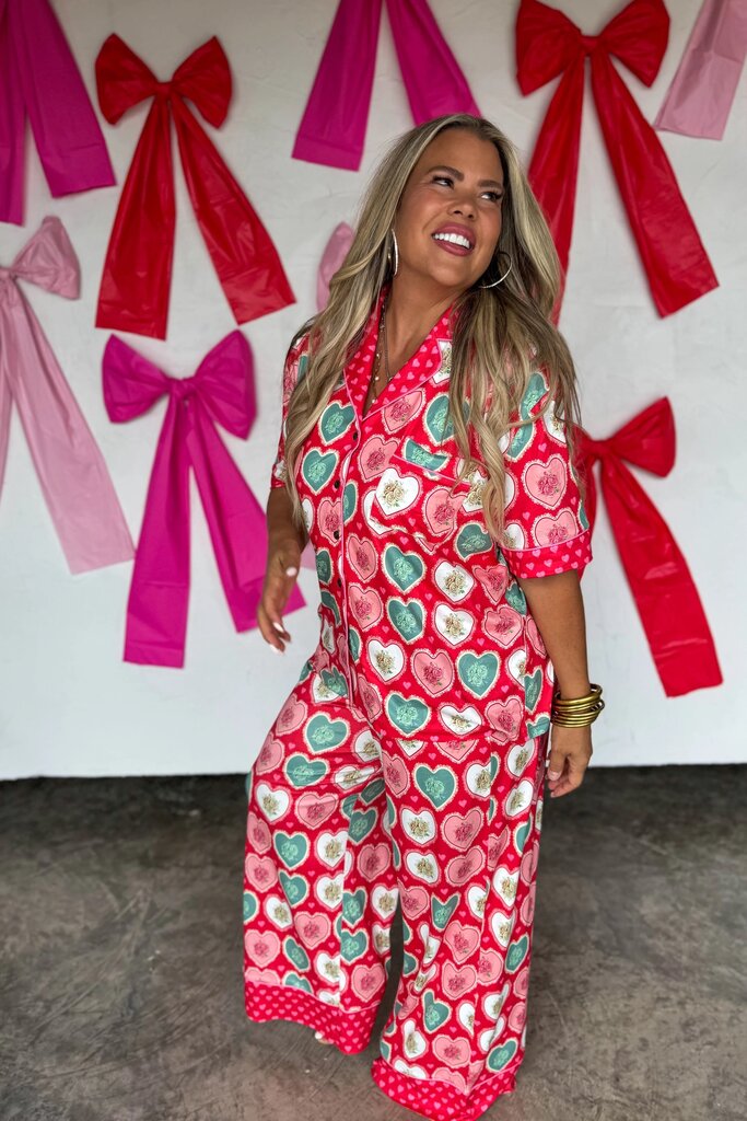 Short sleeve heart pajama top