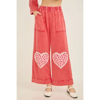Mineral washed heart patch Valentine cropped pants