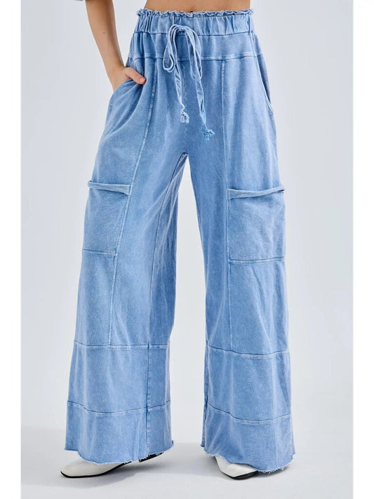 Mineral wash wide leg cropped pants