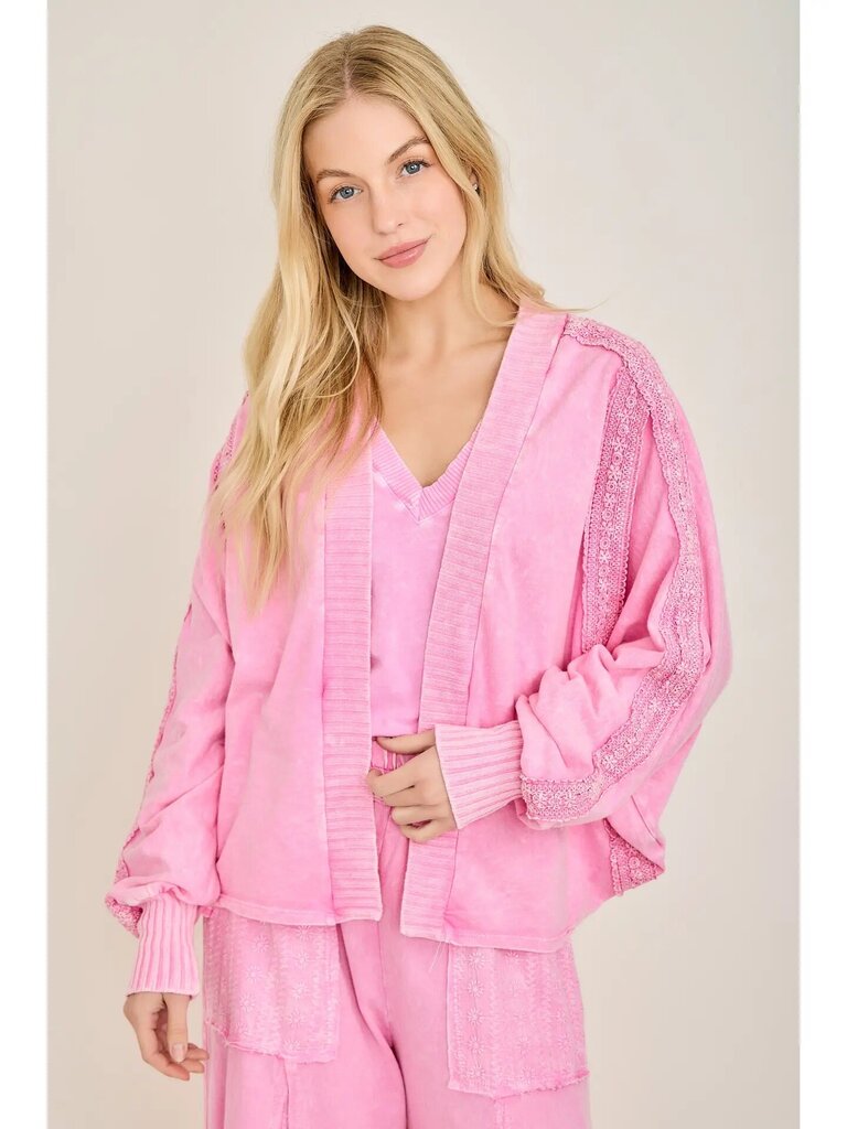 Mineral wash lace batwing top