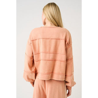 Lace bow mineral wash long sleeve sweatshirt