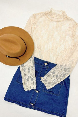 Floral print lace long sleeve layering top