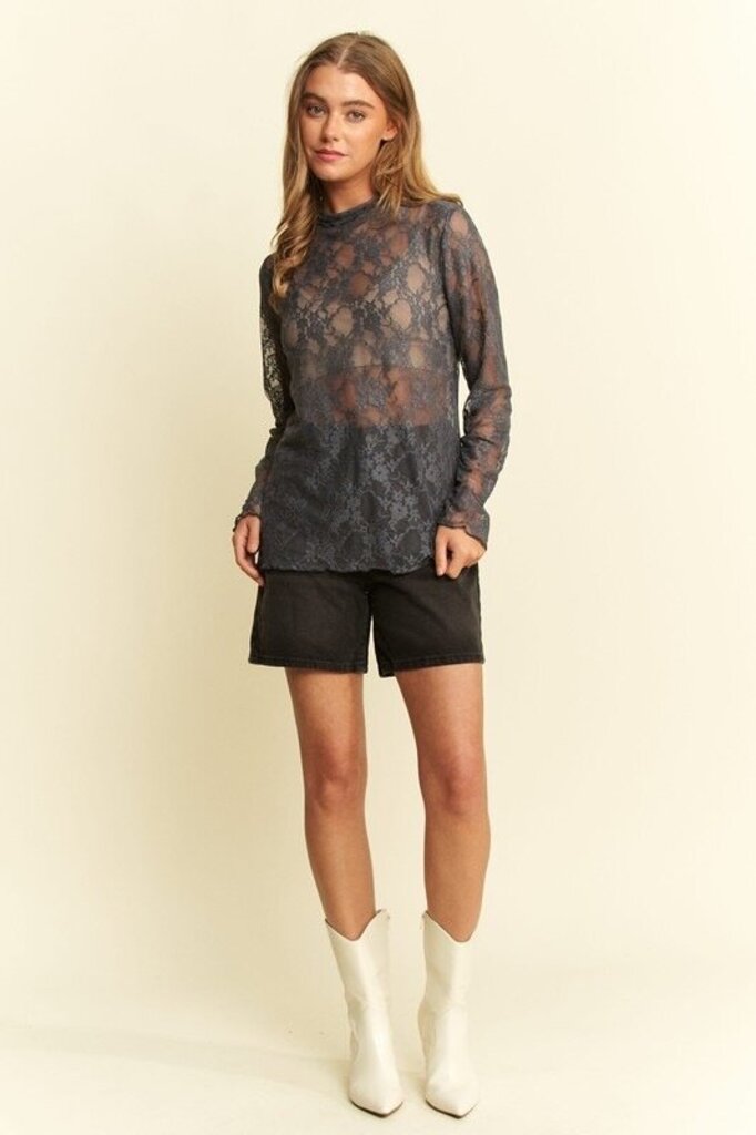 Floral print lace long sleeve layering top