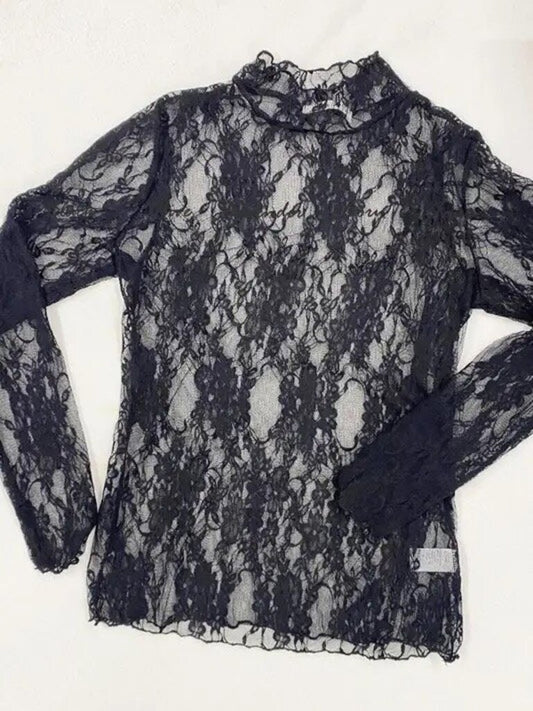 Floral print lace long sleeve layering top