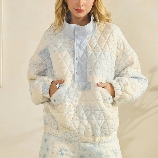 Long sleeve quarter snap quilted sweater