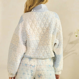 Long sleeve quarter snap quilted sweater